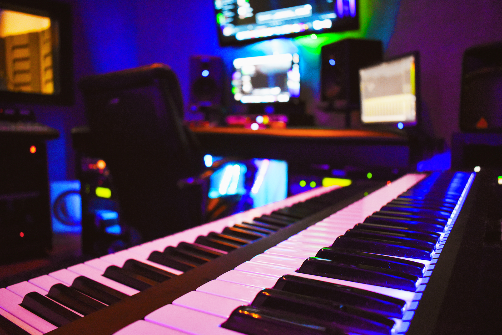 Keyboard in music recording & production studio - BlackLite Studio